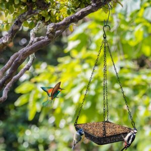 MIXXIDEA Hanging Bird Feeder Tray Metal Mesh Platform Seed Feeder with Durable Chains for Outdoors Garden Great for Attracting Birds (1 Pack)