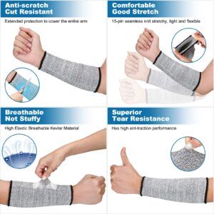 2 Pairs Cut Resistant Sleeve Arm Protection Sleeves Level 5 Protection Safety Protective Sleeves for Men Women (Black, Gray, 8.6 x 3.7 Inches)