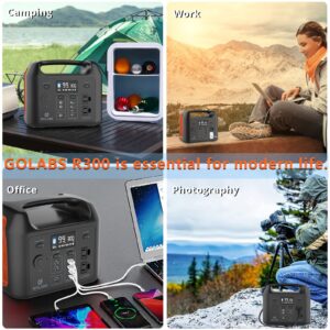 GOLABS R300 Portable Power Station, 299Wh LiFePO4 Battery Backup with 300W Pure Sine Wave AC Peak 500W, Car Outlets, PD 60W Quick in/out Solar Generator for Outdoor Camping Emergency CPAP Orange