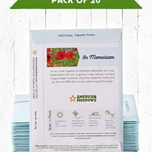 American Meadows Wildflower Seed Packets "Celebrate a Beautiful Soul" Memorial Favors (Pack of 20) - Red Poppy Seed Mix, Favors for Funerals, Wakes, Viewings, Visitations, Memorial Services