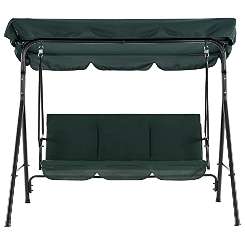 MCombo 3-Person Outdoor Patio Swing Chair, Convertible Canopy Hanging Swing Glider Lounge Chair, Removable Cushions, 4003 (Green)