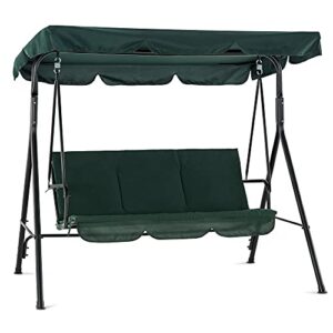 mcombo 3-person outdoor patio swing chair, convertible canopy hanging swing glider lounge chair, removable cushions, 4003 (green)