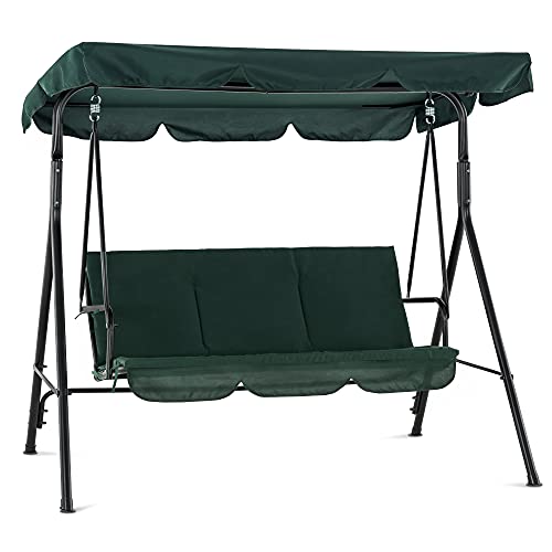 MCombo 3-Person Outdoor Patio Swing Chair, Convertible Canopy Hanging Swing Glider Lounge Chair, Removable Cushions, 4003 (Green)