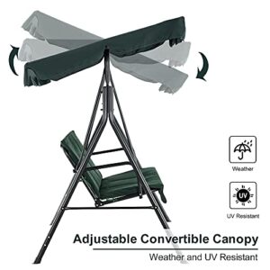 MCombo 3-Person Outdoor Patio Swing Chair, Convertible Canopy Hanging Swing Glider Lounge Chair, Removable Cushions, 4003 (Green)