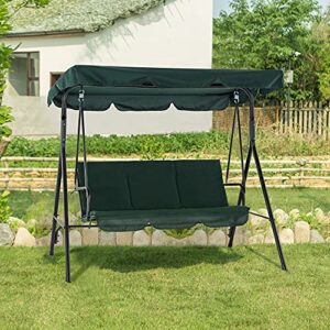 MCombo 3-Person Outdoor Patio Swing Chair, Convertible Canopy Hanging Swing Glider Lounge Chair, Removable Cushions, 4003 (Green)