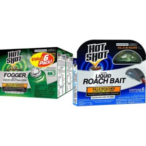 hot shot fogger6 with odor neutralizer, 3/2-ounce, 2-pack & hg-95789 roach killer, 6-count, brown/a