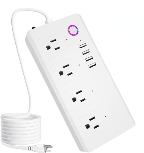 Smart Extension Cord Jinvoo WiFi Surge Protector Power Strip with 4 Individually Controlled AC Outlets and 4 USB Ports Works with Alexa & Google Home