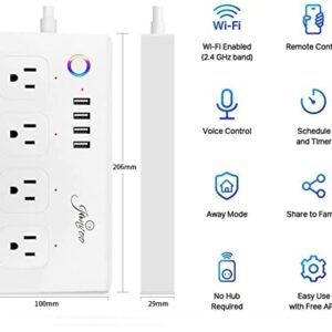 Smart Extension Cord Jinvoo WiFi Surge Protector Power Strip with 4 Individually Controlled AC Outlets and 4 USB Ports Works with Alexa & Google Home