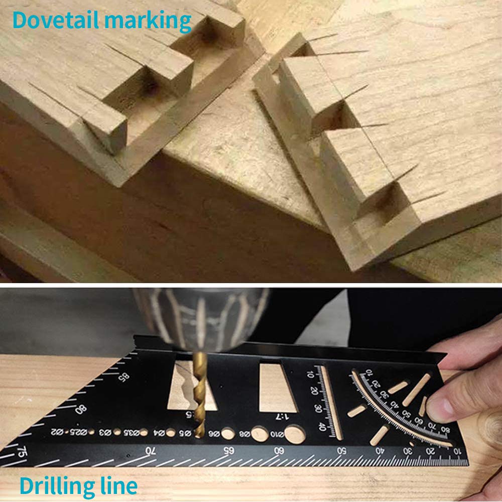Aluminum Alloy Woodworking Square Size Measure Ruler, 3D Mitre Angle Measuring Tool, 45/90 Degree Carpenter's Layout Ruler Gauge Woodworking Accessories - Gifts for Men Dad Father Husband