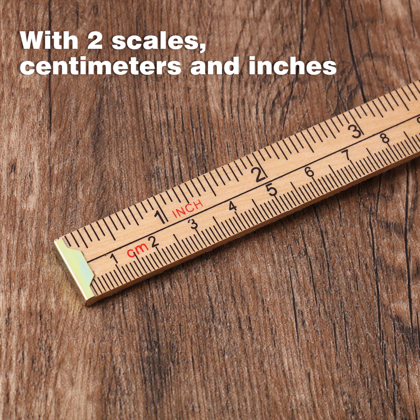 2 Pieces Folding Wood Rulers Measuring Sticks 6.6 Feet Wooden Foldable Ruler Yardstick with Brass Slide Measuring Rule Outside Inches Inside Centimeter Read for Woodwork DIY Craft Carpenter Engineers