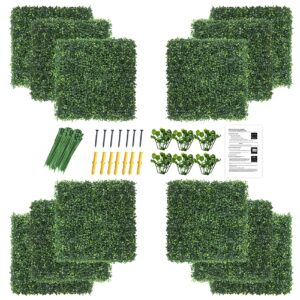 kaszoo 12pack 20"x20" artificial boxwood grass backdrop panels topiary hedge plant, uv protected privacy hedge screen faux boxwood for outdoor,indoor,garden,fence,backyard,greenery walls