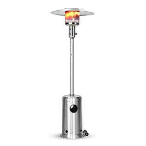 48000 btu outdoor patio propane heater, 88in tall umbrella outside space gas heater with wheels, standing tainless steel patio floor air heater, for commercial, residential, garden, porch, party, deck