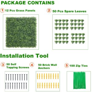 KASZOO 12Pack 20"x20" Artificial Boxwood Grass Backdrop Panels Topiary Hedge Plant, UV Protected Privacy Hedge Screen Faux Boxwood for Outdoor,Indoor,Garden,Fence,Backyard,Greenery Walls