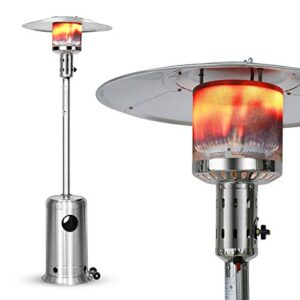 legacy heating 47000 btu outdoor propane patio heater, stainless steel outside space gas heater with wheels, standing patio floor air heater, for commercial, residential, garden, porch, party, deck