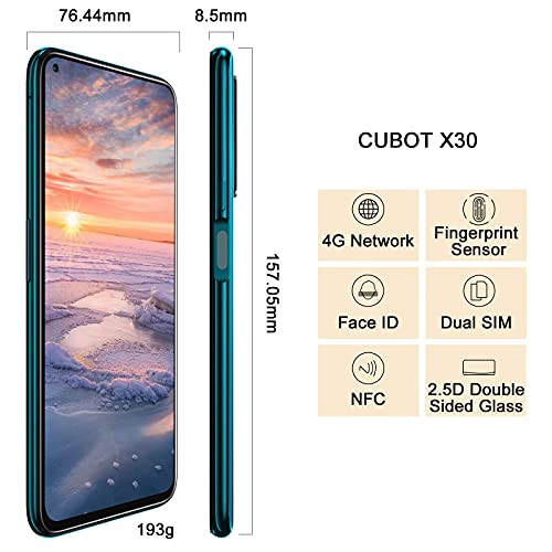 CUBOT Unlocked Phone, X30 8GB+128GB Unlocked Cell Phone, 6.4" Screen Android Phone, 48MP Camera, 4G Dual SIM Phone, 4200mAh Battery, AT&T, GSM, T-Mobile, US Version, Gradient Green