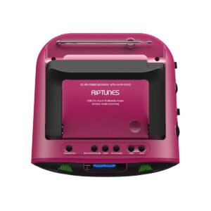 Riptunes CD Player Boombox Portable Radio AM/FM Bluetooth Boombox MP3/CD, USB, mSD, Aux, Headphone Jack Stereo Sound System with Enhanced Bass, LED Lights, LCD Display with Remote, Pink