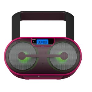 Riptunes CD Player Boombox Portable Radio AM/FM Bluetooth Boombox MP3/CD, USB, mSD, Aux, Headphone Jack Stereo Sound System with Enhanced Bass, LED Lights, LCD Display with Remote, Pink