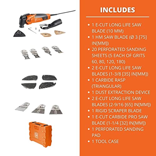 Fein Multimaster Tool MM 500 Plus Top Oscillating Kit - 350W High-Performance Corded Multi Tool for Interior Construction and Renovation - Includes 30 Accessories and Case - 72296761090