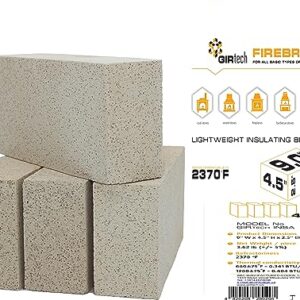 GIRtech Insa-4 Universal Insulating Fire Bricks - 2370F Pack of 4 - for Ovens, Forge, Kiln, Fireplace, Wood Stove - High Insulation Extra Low Thermal Conductivity Durable & Lightweight