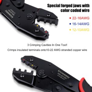 Knoweasy Ratcheting Crimping Tool for Heat Shrink, Insulated Nylon and Electrical Wire Connectors - AWG 22-10/0.5-6mm² Terminal Crimper with Crimping Pliers