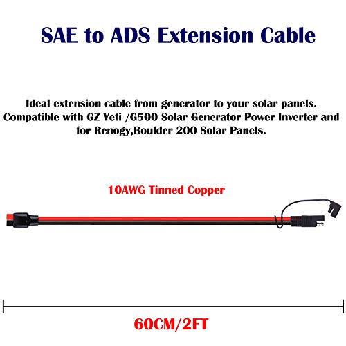 iGreely 10 AWG Solar Connector to SAE Extension Cable for Goal Zero Yeti, Suaoki, Renogy Portable Solar Generator Power Station 2Ft/60cm