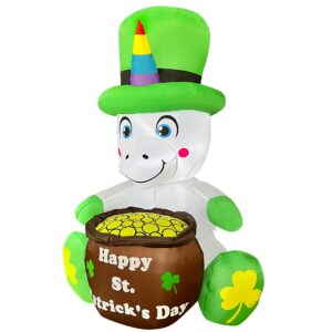 SEASONBLOW 4 Ft LED Inflatable St. Patrick's Day Unicorn Decoration with Gold Coin Pot for Home Yard Lawn Garden Indoor Outdoor