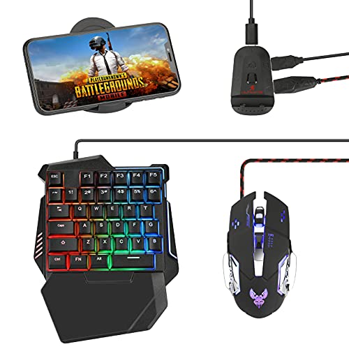 Half Hand Gaming Keyboard and Mouse Combo Laelr 35 Keys PUBG Wired Mechanical RGB LED Backlit Half Keyboard with Wrist Rest Wired Gaming Mouse Converter for Android IOS, Not support IOS 13.4 and above