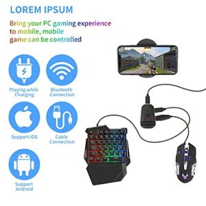 Half Hand Gaming Keyboard and Mouse Combo Laelr 35 Keys PUBG Wired Mechanical RGB LED Backlit Half Keyboard with Wrist Rest Wired Gaming Mouse Converter for Android IOS, Not support IOS 13.4 and above