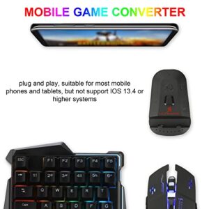 Half Hand Gaming Keyboard and Mouse Combo Laelr 35 Keys PUBG Wired Mechanical RGB LED Backlit Half Keyboard with Wrist Rest Wired Gaming Mouse Converter for Android IOS, Not support IOS 13.4 and above