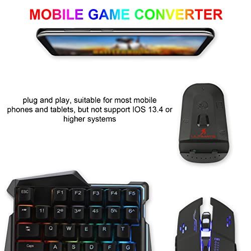 Half Hand Gaming Keyboard and Mouse Combo Laelr 35 Keys PUBG Wired Mechanical RGB LED Backlit Half Keyboard with Wrist Rest Wired Gaming Mouse Converter for Android IOS, Not support IOS 13.4 and above