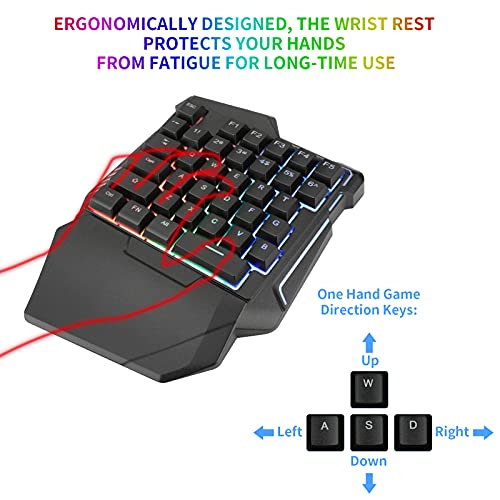 Half Hand Gaming Keyboard and Mouse Combo Laelr 35 Keys PUBG Wired Mechanical RGB LED Backlit Half Keyboard with Wrist Rest Wired Gaming Mouse Converter for Android IOS, Not support IOS 13.4 and above