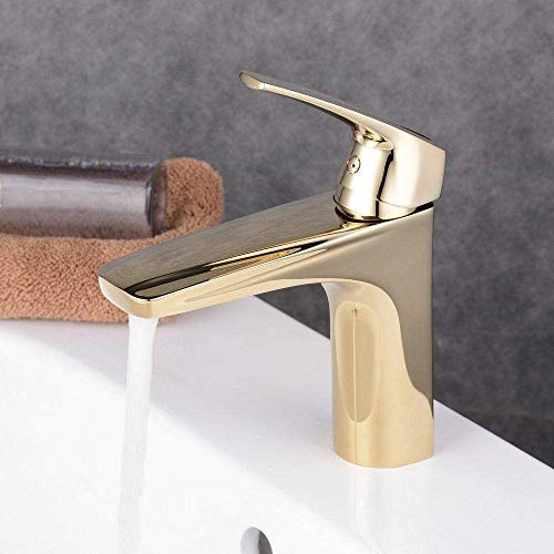 Y-LKUN Bathroom Taps Basin taps Gold Bathroom Basin Monobloc Solid Brass Hot Cold Mixer Tap