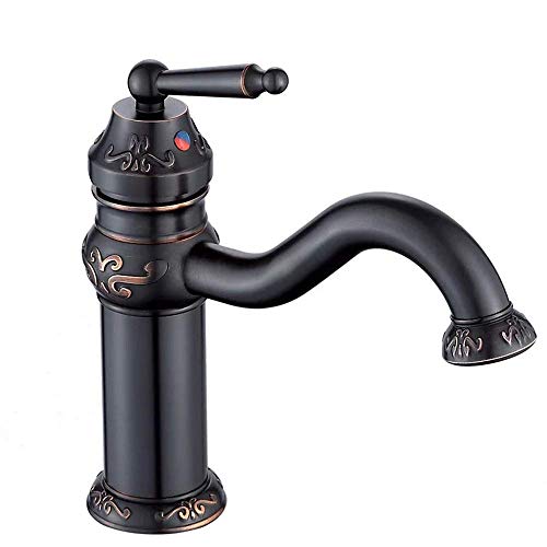 ShiSyan Y-LKUN Basin Faucet Bronze Black Ancient Rotating Basin Bathroom Washbasin Carved Retro Above Counter Basin Faucet Water Faucet Bathroom Taps