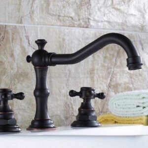 ShiSyan Y-LKUN Basin Faucets Oil Rubbed Bronze Modern Bathroom Sink Faucet Double Cross Handle 3 Hole Bathbasin Mixer Taps@Brass