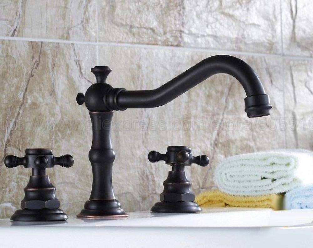 ShiSyan Y-LKUN Basin Faucets Oil Rubbed Bronze Modern Bathroom Sink Faucet Double Cross Handle 3 Hole Bathbasin Mixer Taps@Brass