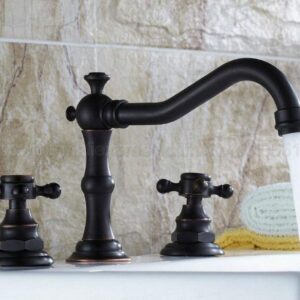 ShiSyan Y-LKUN Basin Faucets Oil Rubbed Bronze Modern Bathroom Sink Faucet Double Cross Handle 3 Hole Bathbasin Mixer Taps@Brass