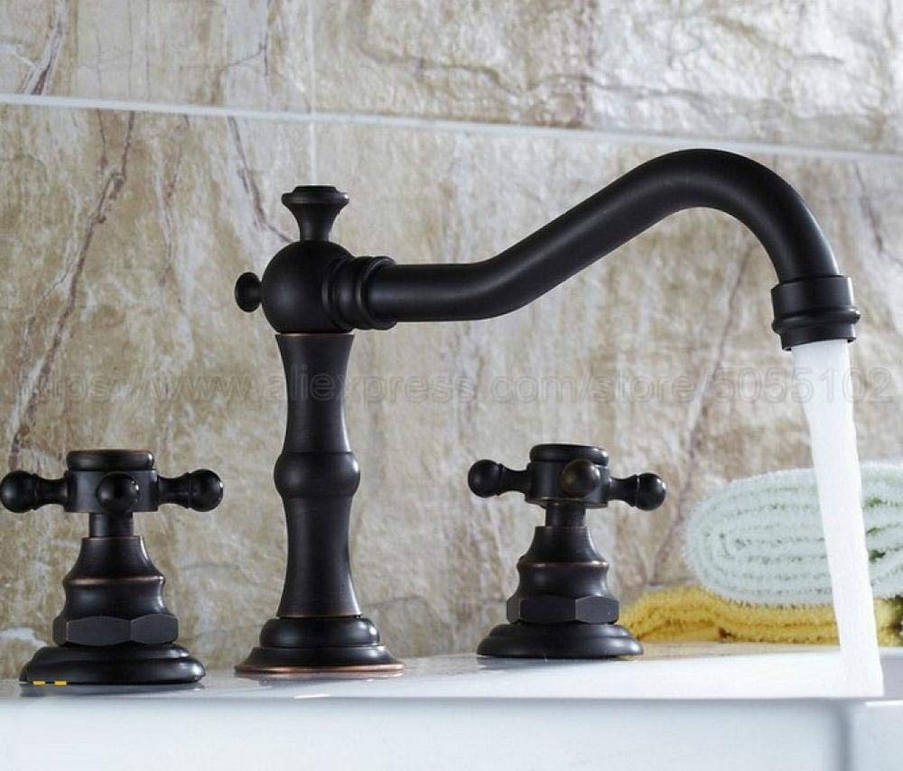 ShiSyan Y-LKUN Basin Faucets Oil Rubbed Bronze Modern Bathroom Sink Faucet Double Cross Handle 3 Hole Bathbasin Mixer Taps@Brass