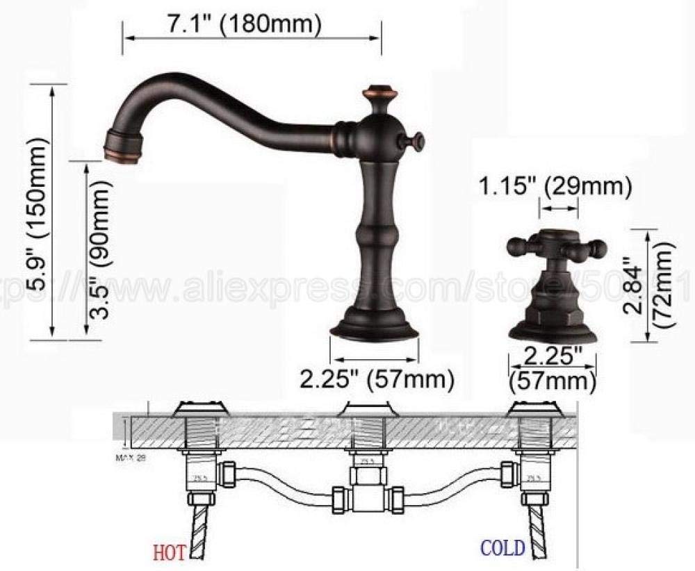 ShiSyan Y-LKUN Basin Faucets Oil Rubbed Bronze Modern Bathroom Sink Faucet Double Cross Handle 3 Hole Bathbasin Mixer Taps@Brass