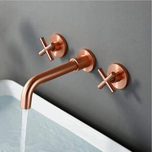 shisyan y-lkun faucet modern brushed rose gold brass double cross handle bath wall mounted 3 hole water bathroom home sink faucet hot cold tap in-wall