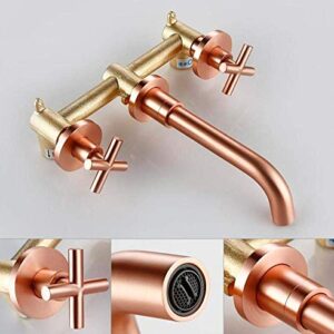 ShiSyan Y-LKUN Faucet Modern Brushed Rose Gold Brass Double Cross Handle Bath Wall Mounted 3 Hole Water Bathroom Home Sink Faucet Hot Cold Tap in-Wall