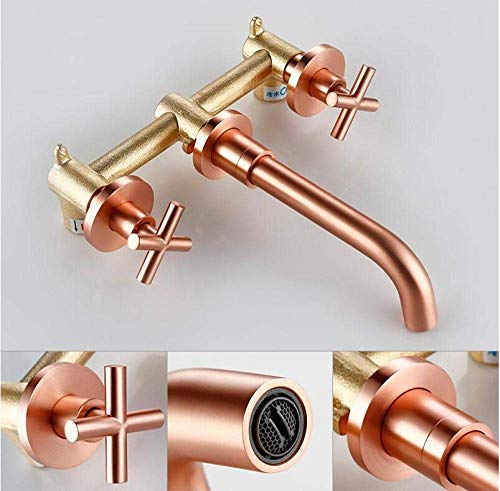 ShiSyan Y-LKUN Faucet Modern Brushed Rose Gold Brass Double Cross Handle Bath Wall Mounted 3 Hole Water Bathroom Home Sink Faucet Hot Cold Tap in-Wall