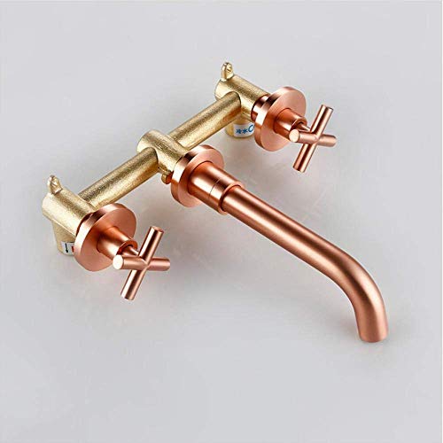 ShiSyan Y-LKUN Faucet Modern Brushed Rose Gold Brass Double Cross Handle Bath Wall Mounted 3 Hole Water Bathroom Home Sink Faucet Hot Cold Tap in-Wall