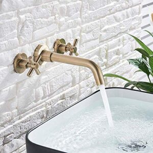 shisyan y-lkun faucet kitchen tap brushed golden wall mounted basin faucet dual handle rotate spout bathroom vessel sink mixers hot cold water tap
