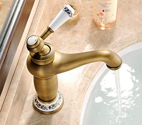 Y-LKUN Bathroom Sink Faucet Basin Mixer Tap Brass Antique Hot and Cold Water Rotatable Basin Sink Tap Bathroom Bar Faucet