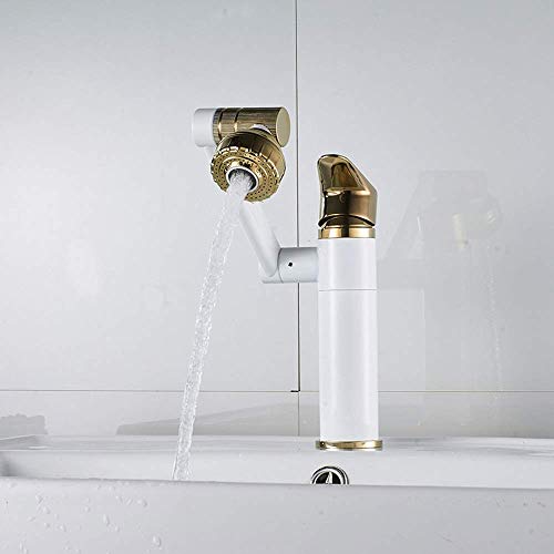 ShiSyan Y-LKUN Platinum White Painted Faucet Brass Retro Wash Basin Basin Faucet Hot and Cold Single Hole Above Counter Basin Faucet Beautiful Practical
