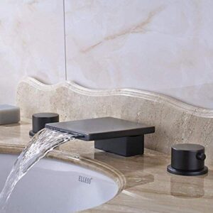 y-lkun faucet solid brass oil rubbed bronze widespread 3pcs waterfall spout bathroom sink faucet three holes mixer tap
