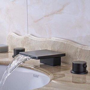 Y-LKUN Faucet Solid Brass Oil Rubbed Bronze Widespread 3Pcs Waterfall Spout Bathroom Sink Faucet Three Holes Mixer Tap