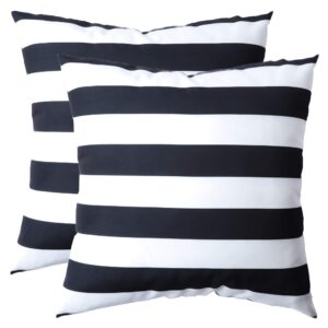 famibay decorative outdoor waterproof throw pillow covers, pack of 2 all weather patio cushion case pillow covers for patio furniture porch,balcony,tent,couch bench 18x18 inch black and white striped