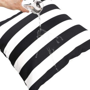 famibay Decorative Outdoor Waterproof Throw Pillow Covers, Pack of 2 All Weather Patio Cushion Case Pillow Covers for Patio Furniture Porch,Balcony,Tent,Couch Bench 18x18 Inch Black and White Striped