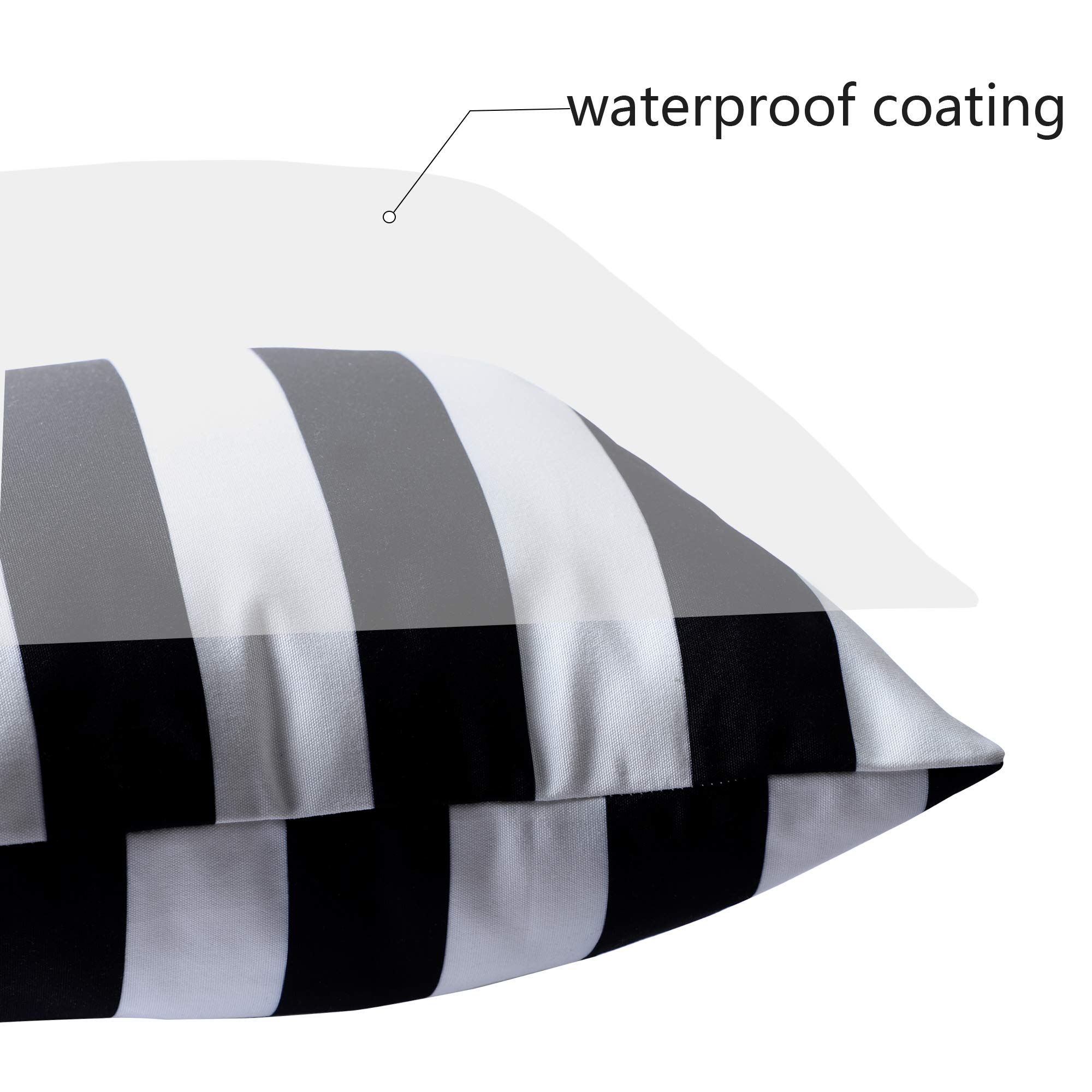 famibay Decorative Outdoor Waterproof Throw Pillow Covers, Pack of 2 All Weather Patio Cushion Case Pillow Covers for Patio Furniture Porch,Balcony,Tent,Couch Bench 18x18 Inch Black and White Striped